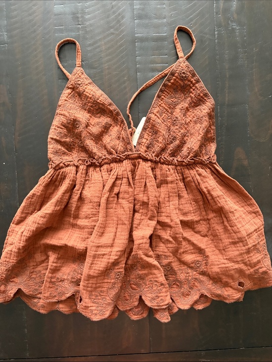 Free People Tops - Free People Rust Orange Eyelet Babydoll Cami